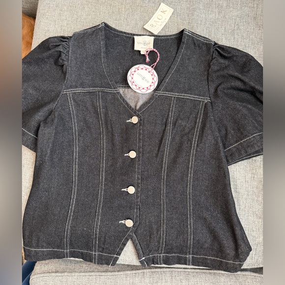 Umgee Black button up Jean Jacket size Small NWT casual night out or dress it up - Picture 8 of 9